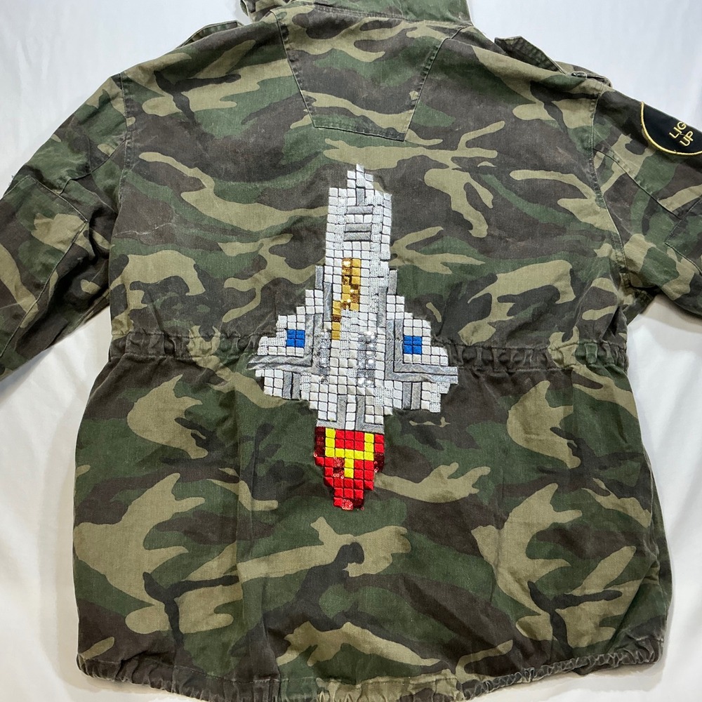 Camo‎ Jacket SZ Style by Shez Patches Embellished Military Anorak